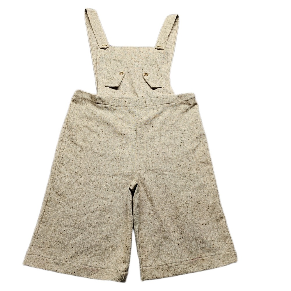 Vtg 70s JCPenney Fashions Wide Leg Overalls Culottes Poly Cotton Wool Tweed SZ 8